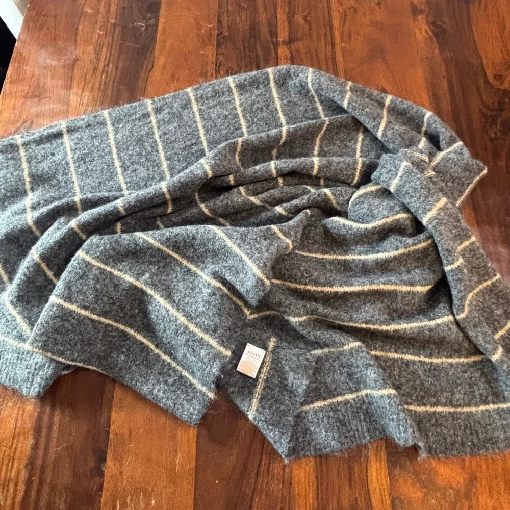 Pistil Grey Striped Knit Scarf Wool Blend Rectangular‎ Wrap One Size